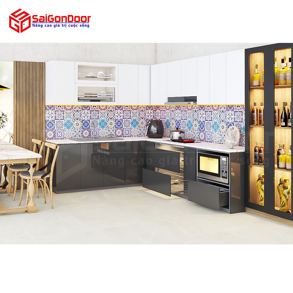 គ្រឿងសង្ហារឹមផ្ទះបាយ chữ L tủ rượu