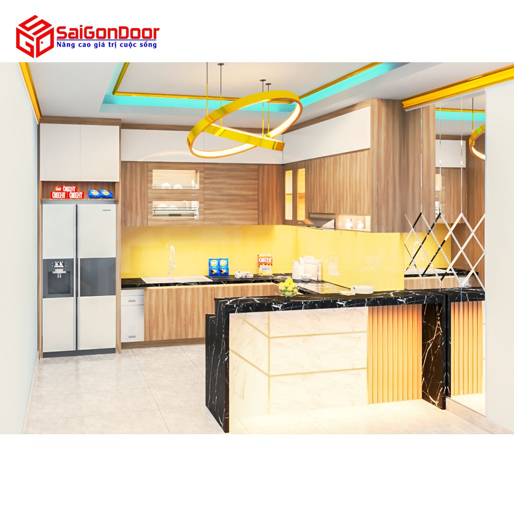 គ្រឿងសង្ហារឹមផ្ទះបាយ kịch trần có quầy Bar
