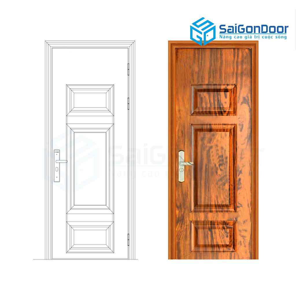 ទ្វារដែកថ្នាំកូតគ្រាប់ឈើ SGD GS1H3 mau vang