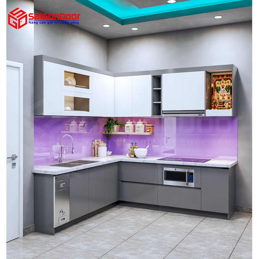 គ្រឿងសង្ហារឹមផ្ទះបាយ chữ L trên dưới