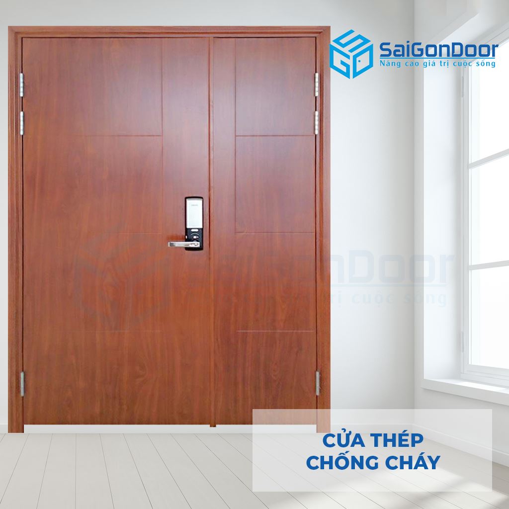 Mẫu Cửa chống cháy thép 2P mẹ bồng con