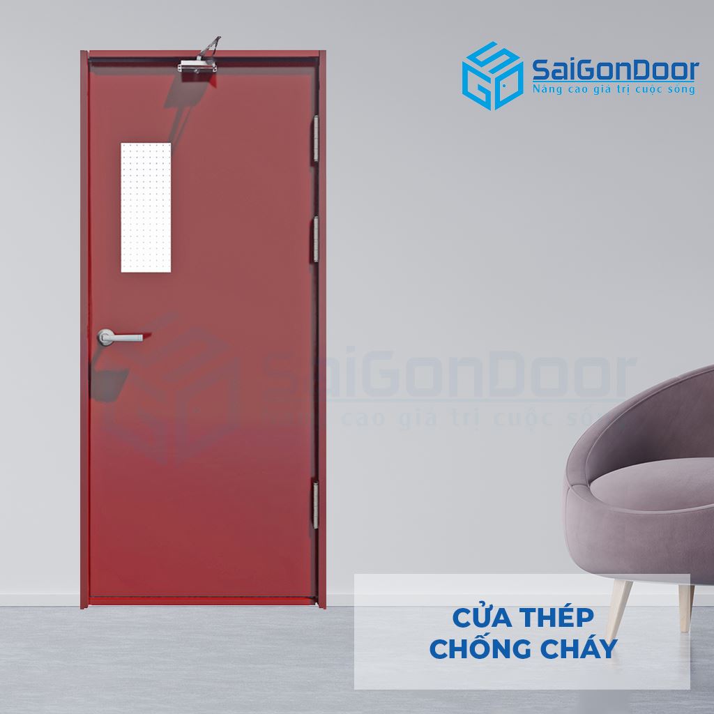 Cửa thép chống cháy TCC P1G1 đỏ